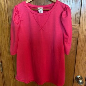 Hot pink puff sleeve 3/4 sleeves shirt